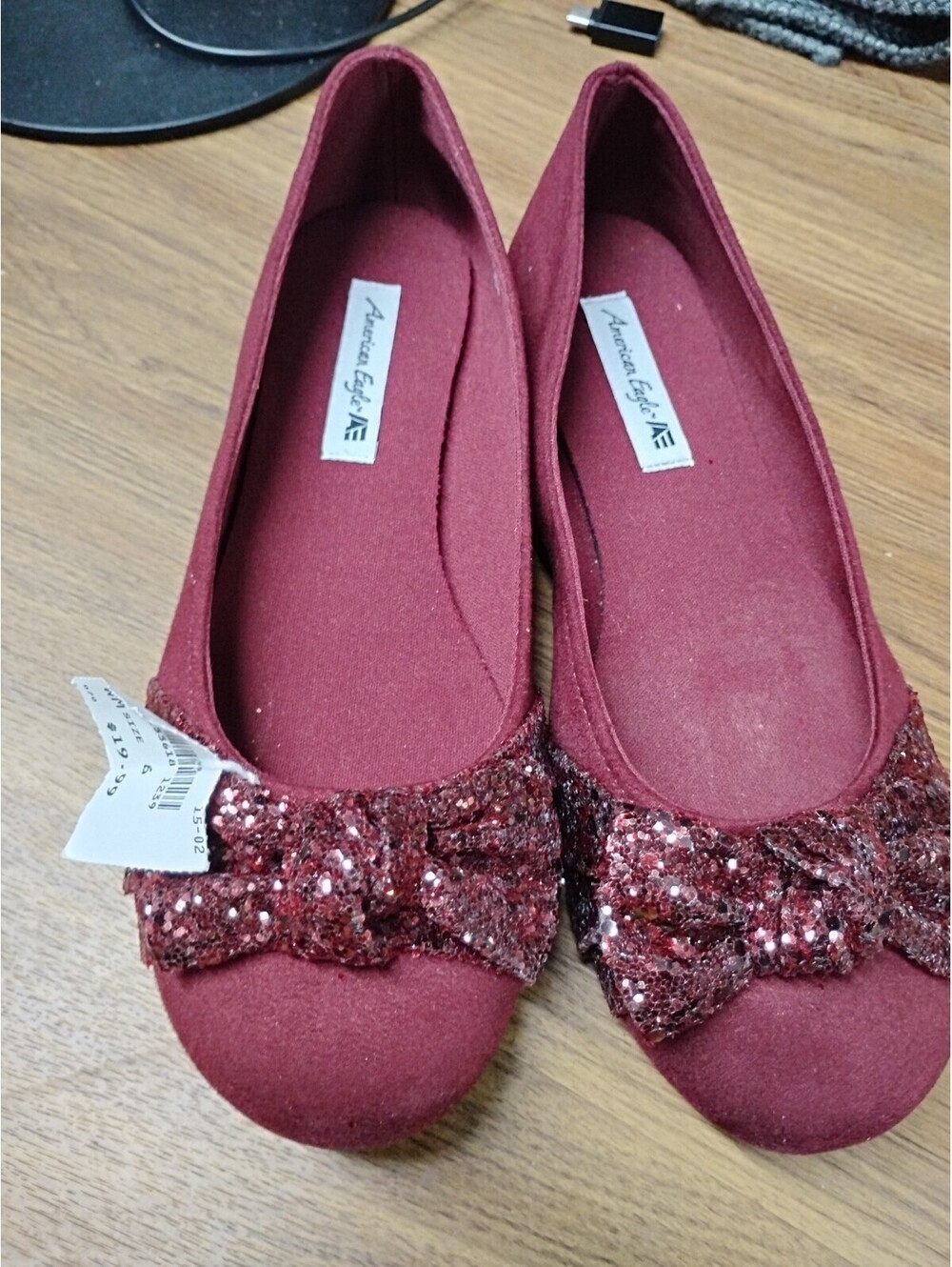 American Eagle Flats Size 6 Wine Burgundy Sequin Bow New With Tags Y2k